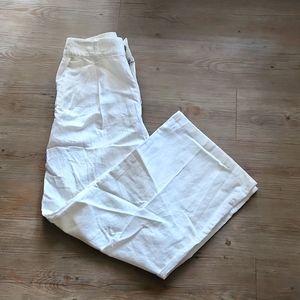 White Wide Leg Pleated Linen Pants.